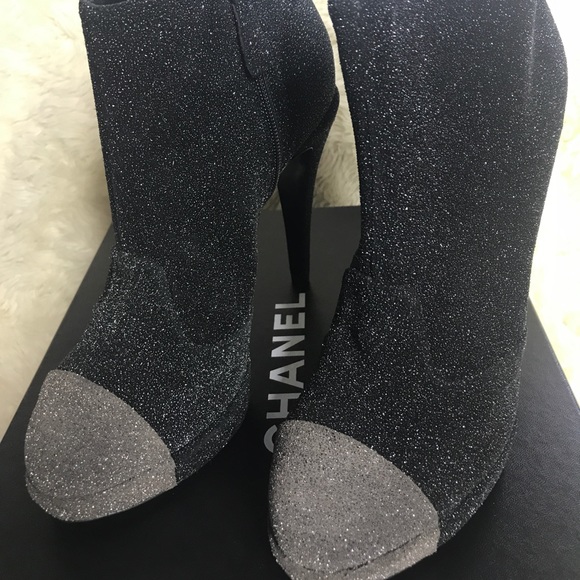 Authentic CHANEL Glitter Leather Platform booties - Picture 2 of 8